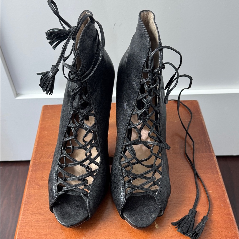 Seven7 Black Leather Shoes with Copper Detail